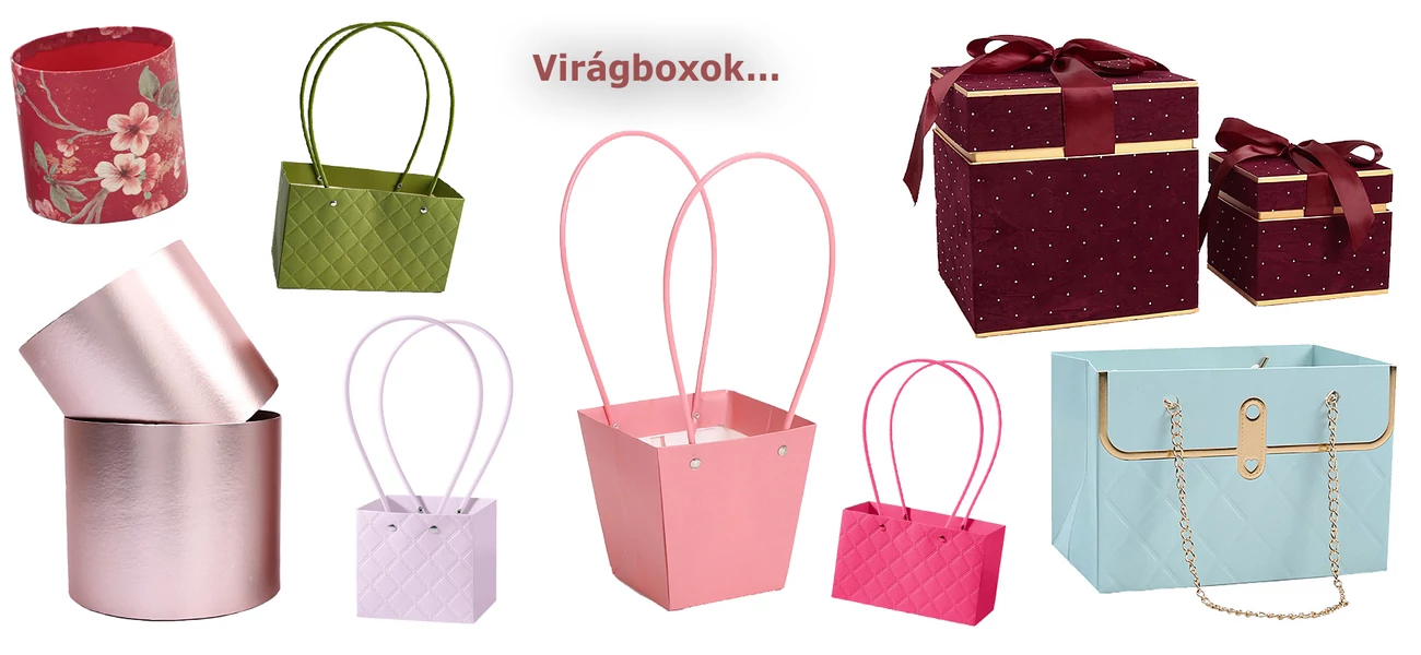 Virágkötészeti kellékek, virágbox, virágtáskák