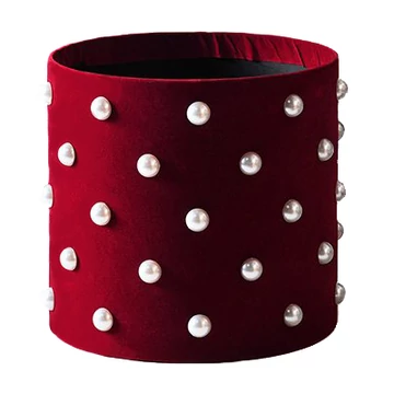BOX-M6-02 BOX-M6 Gyönggyel díszített bársony bevonatú bordó virágdoboz 21,5 cm