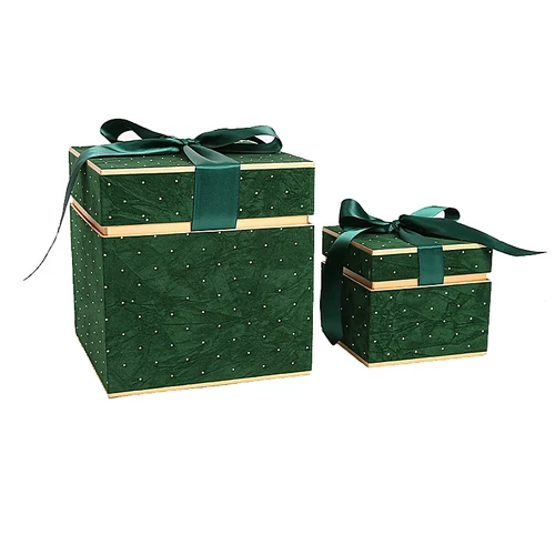 BOX-M7-095 Bársony virágdoboz masnival smaragdzöld 2 darab
