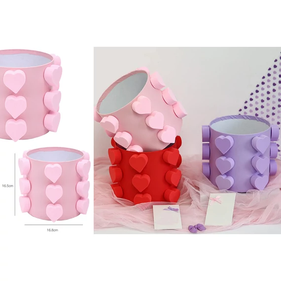 BOX-M4-164 BOX-M4 Szívekkel díszített virágbox rózsaszín 16,8 cm