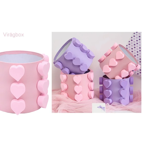 BOX-M4-164 BOX-M4 Szívekkel díszített virágbox rózsaszín 16,8 cm